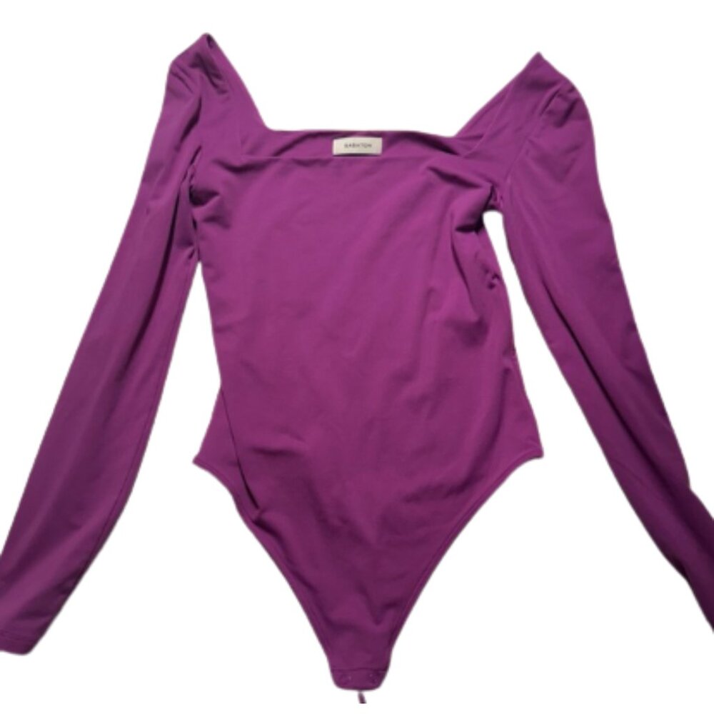 Aritzia Babaton Contour Square Neck Long Sleeve Bodysuit in Dewberry Purple Sz M